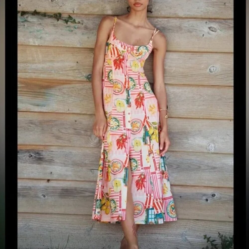 NWT ZARA PATCHWORK PRINT LINEN MIDI DRESS XS